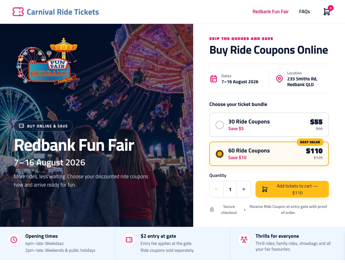 Carnival Ride Tickets website
