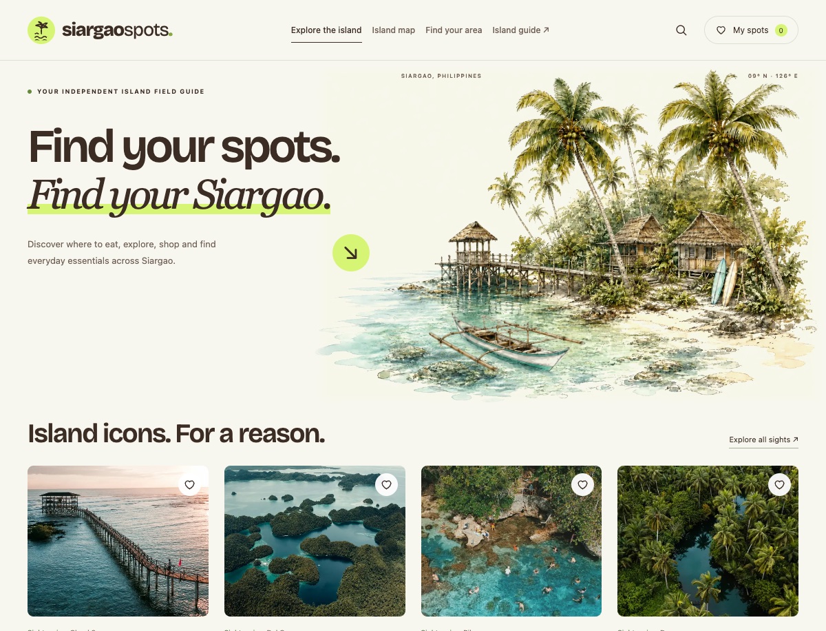 Siargao Spots, Astro website built by Hooray Digital