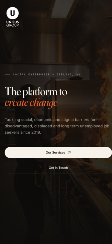 Unisus Group mobile website built by Hooray Digital